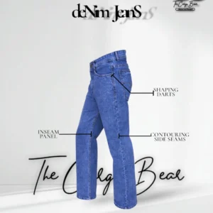 "A pair of medium blue, straight-leg denim jeans presented against a white background, featuring The Cargo Bear brand text and logo."