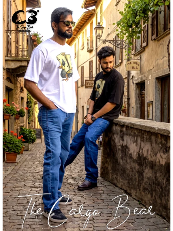 The Cargo Bear white 210 GSM cotton T-shirt with “90’s Babe” retro graphic print, styled in urban streetwear look