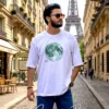 The Cargo Bear white oversized T-shirt with moon graphic, premium cotton streetwear outfit