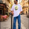 The Cargo Bear white 210 GSM cotton T-shirt with playing cards and dice graphic print, styled in urban streetwear look